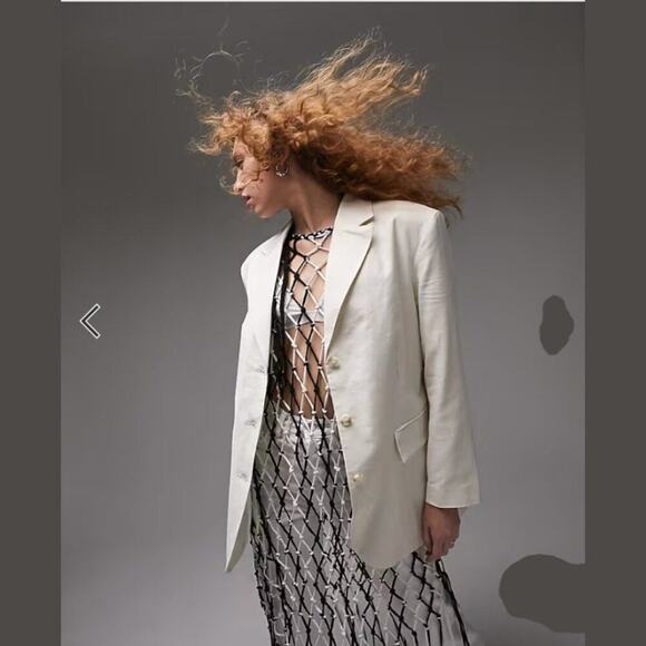 TopShop Linen Blend Single Breasted Blazer Oatmeal Size 8 NWOT $109 MSRP - Picture 1 of 9